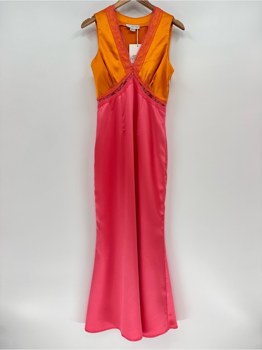 Never Fully Dressed Pink and Orange Satin Lace Slip Dress Size 6
